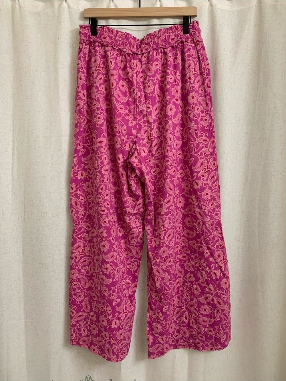 Knox Rose Cotton Blend Pink Paisley Wide-Leg Drawstring Pants Pockets Medium - Picture 6 of 6